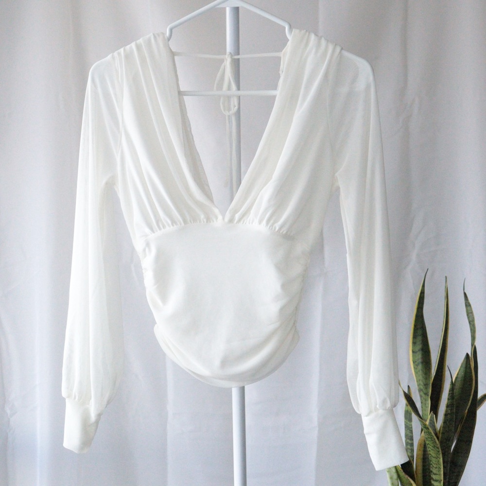 COPY - WHITE SEMI MESH VNECK BLOUSE